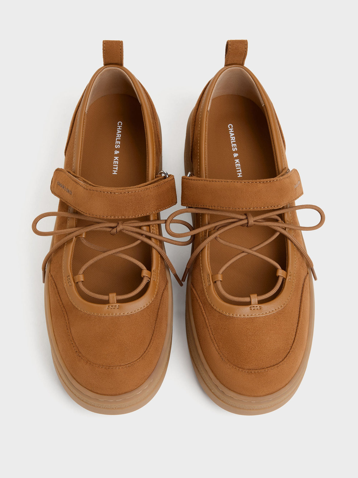 CHARLES & KEITH Everyday / Faux Suede Mary Jane Platform Sneakers - Cognac
