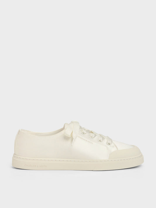CHARLES & KEITH Signature / Satin Lace-Up Sneakers - White