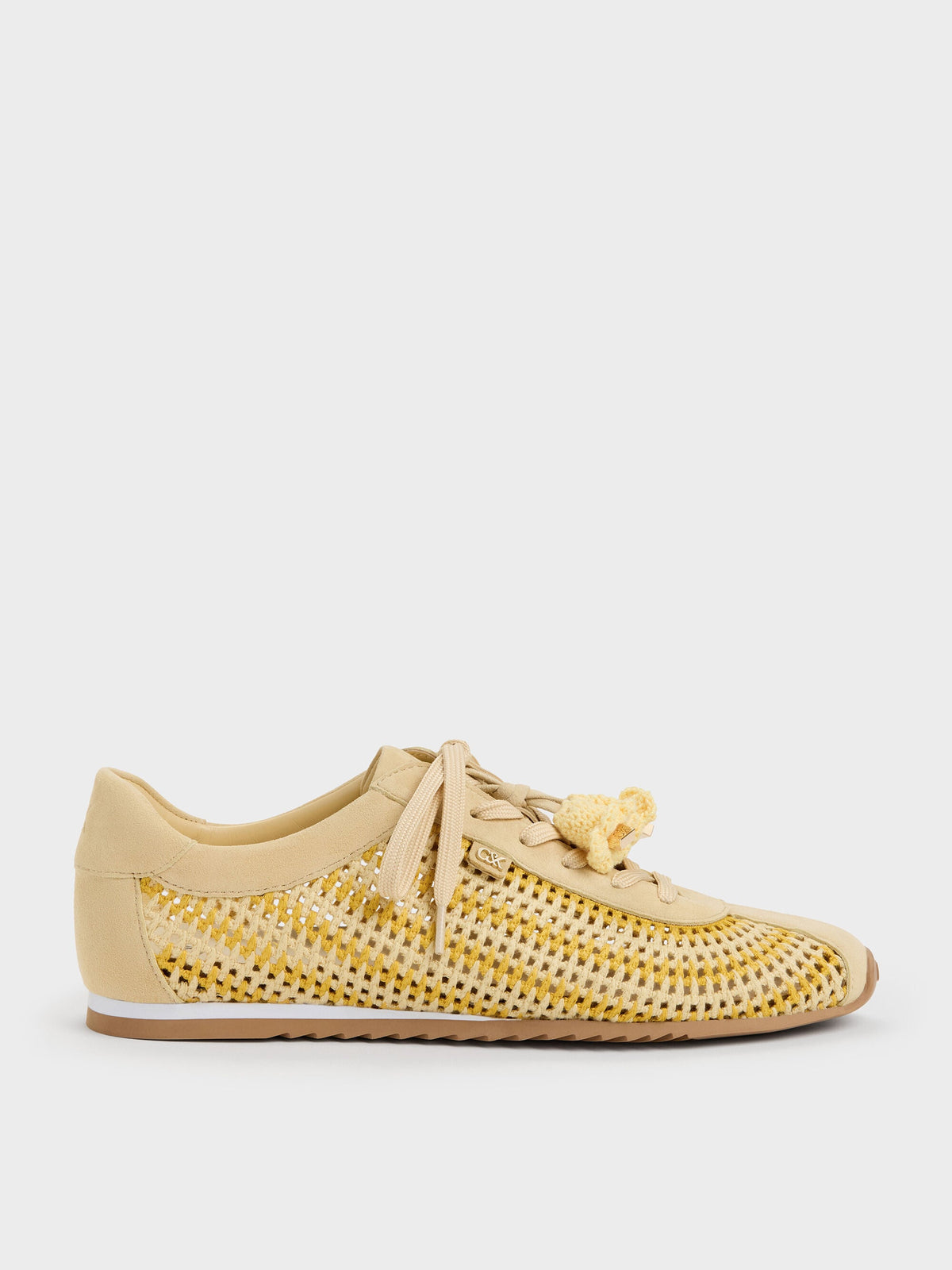 CHARLES & KEITH Premium / Jace Crochet & Suede Flower Sneakers - Yellow