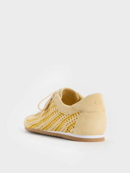 CHARLES & KEITH Premium / Jace Crochet & Suede Flower Sneakers - Yellow