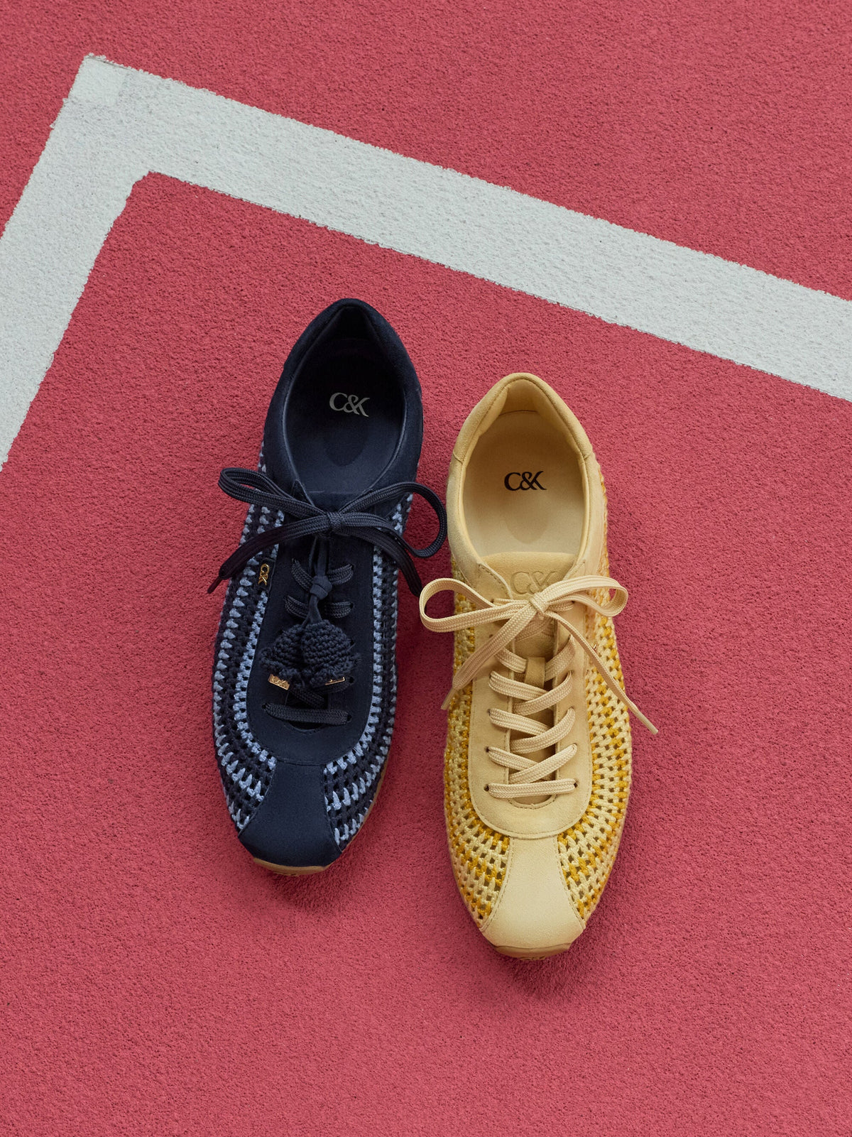 CHARLES & KEITH Premium / Jace Crochet & Suede Flower Sneakers - Yellow