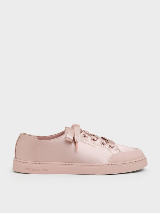 CHARLES & KEITH Value / Satin Lace-Up Sneakers - Light Pink