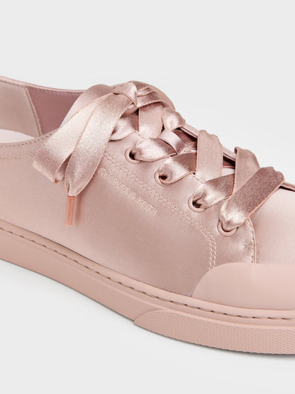 CHARLES & KEITH Value / Satin Lace-Up Sneakers - Light Pink