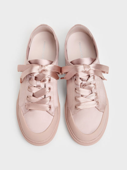 CHARLES & KEITH Value / Satin Lace-Up Sneakers - Light Pink