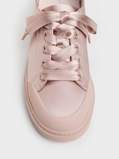 CHARLES & KEITH Value / Satin Lace-Up Sneakers - Light Pink