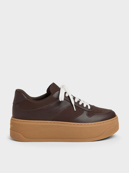 CHARLES & KEITH Customer Favorite / Faux Suede Platform Sneakers - Dark Brown Textured
