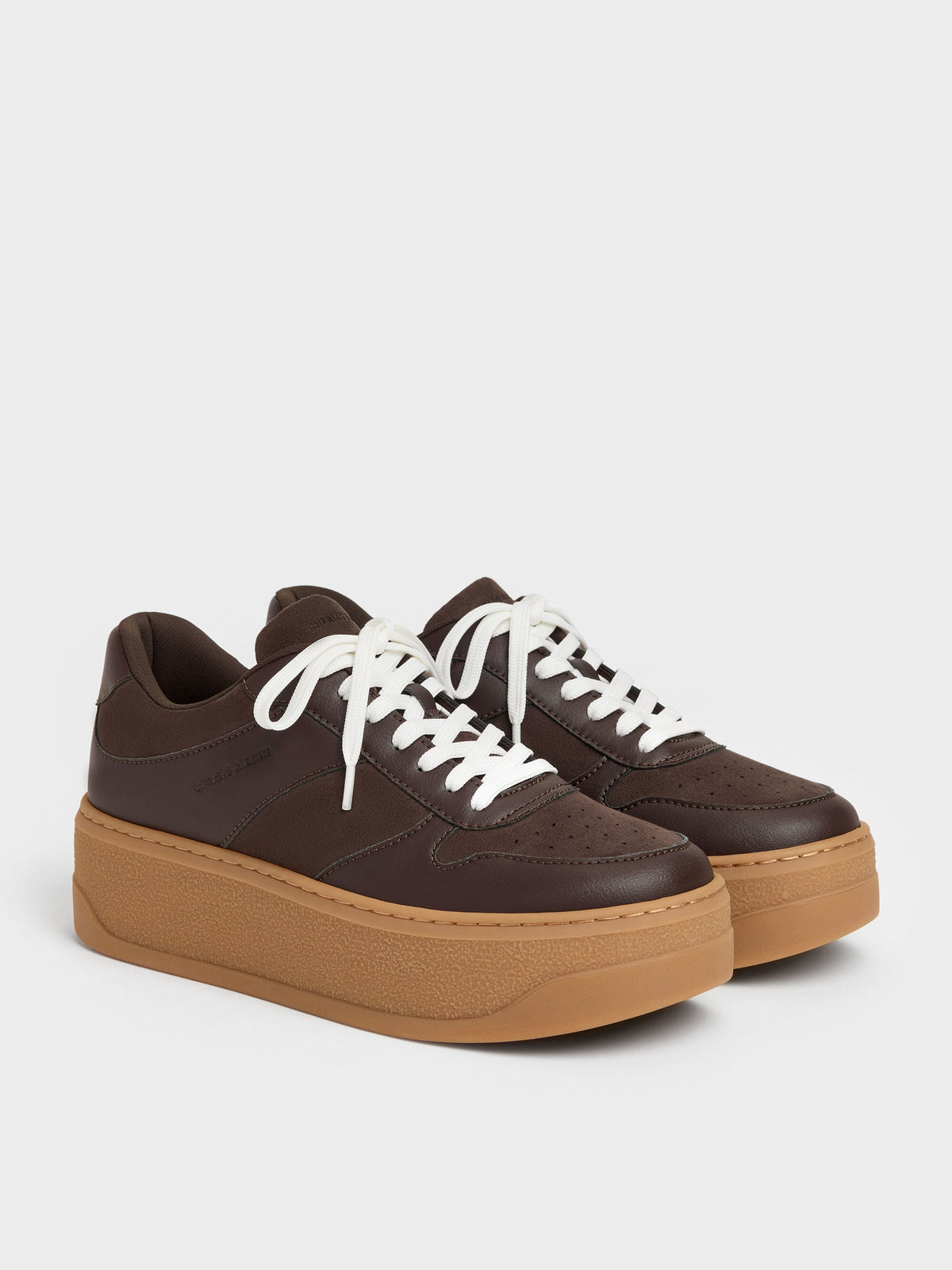 CHARLES & KEITH Customer Favorite / Faux Suede Platform Sneakers - Dark Brown Textured