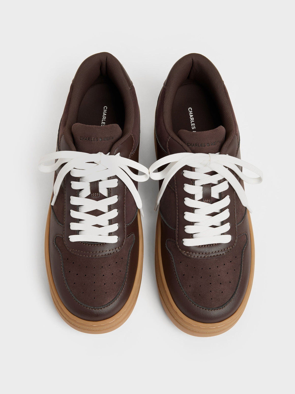 CHARLES & KEITH Customer Favorite / Faux Suede Platform Sneakers - Dark Brown Textured
