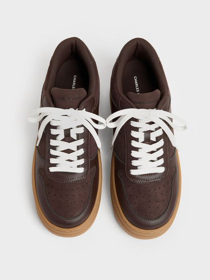 CHARLES & KEITH Customer Favorite / Faux Suede Platform Sneakers - Dark Brown Textured