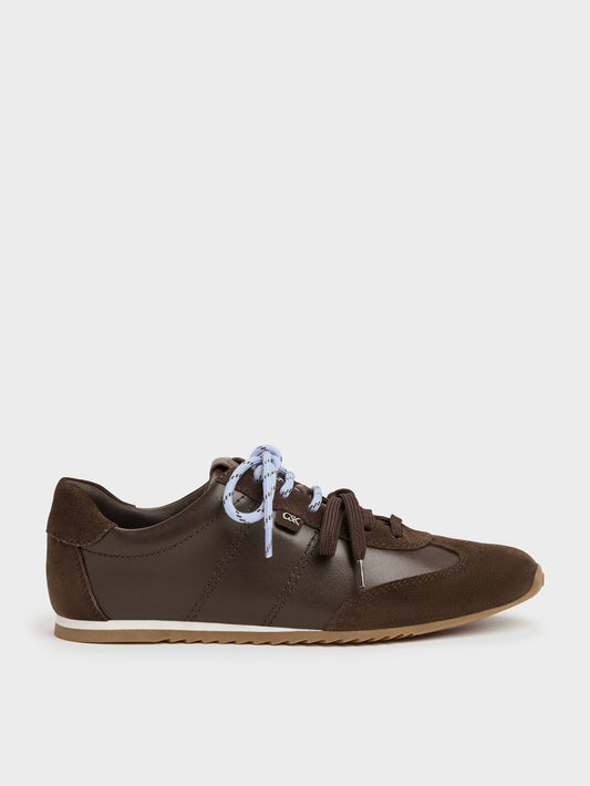 CHARLES & KEITH Great Value / Jace Leather & Suede Sneakers - Dark Brown