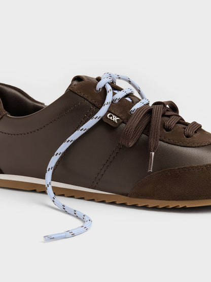 CHARLES & KEITH Great Value / Jace Leather & Suede Sneakers - Dark Brown