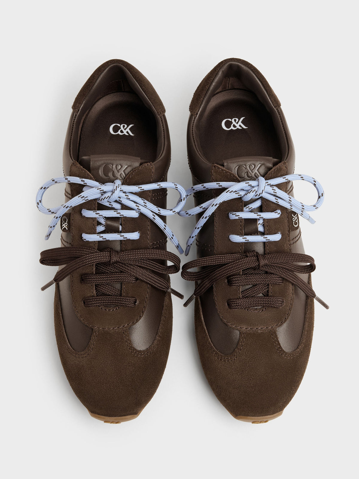 CHARLES & KEITH Great Value / Jace Leather & Suede Sneakers - Dark Brown