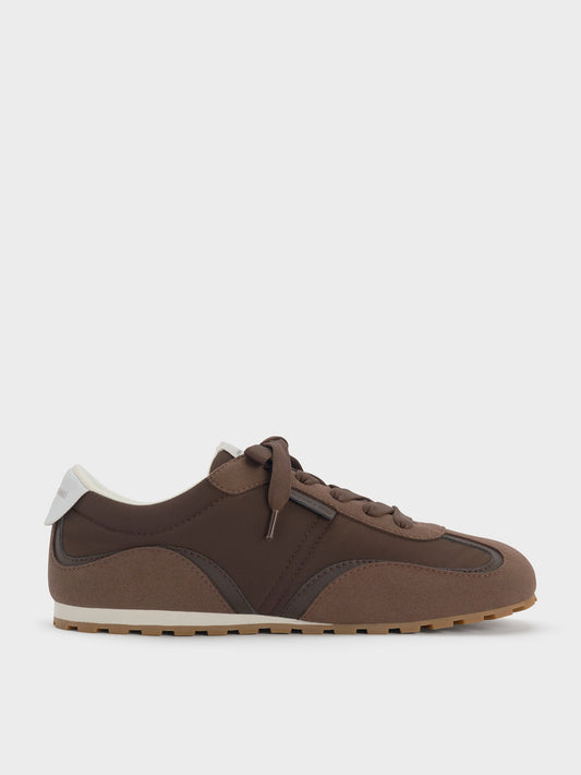 CHARLES & KEITH Recommended / Nylon Contrast-Panel Sneakers - Dark Brown Textured