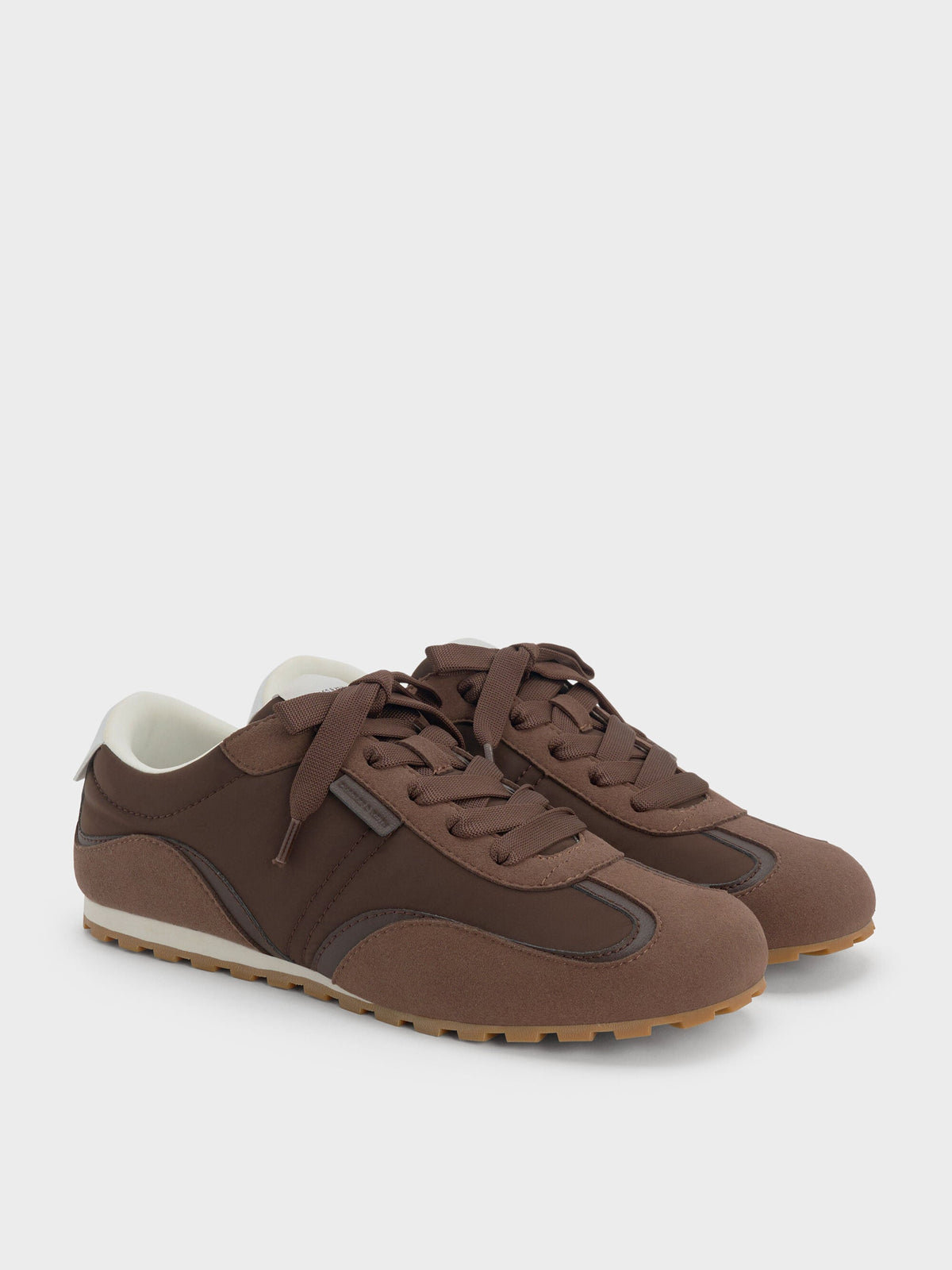 CHARLES & KEITH Recommended / Nylon Contrast-Panel Sneakers - Dark Brown Textured