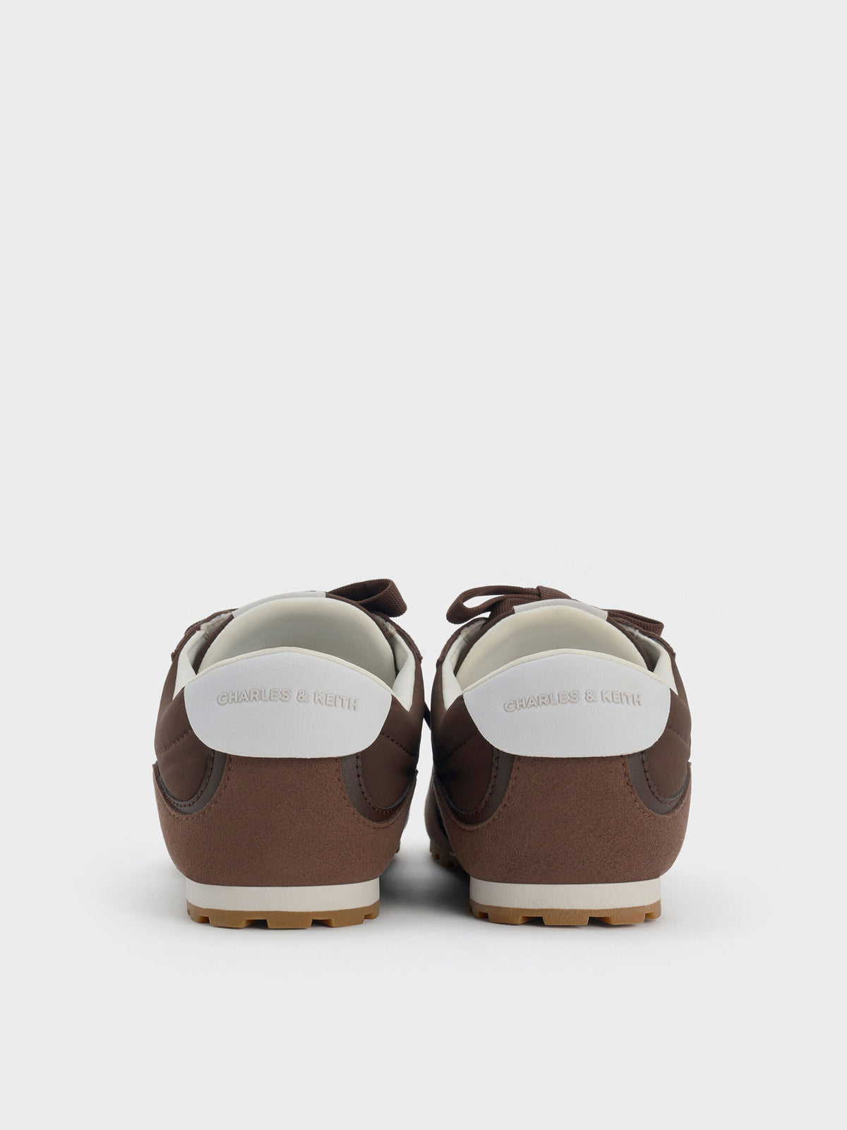 CHARLES & KEITH Recommended / Nylon Contrast-Panel Sneakers - Dark Brown Textured