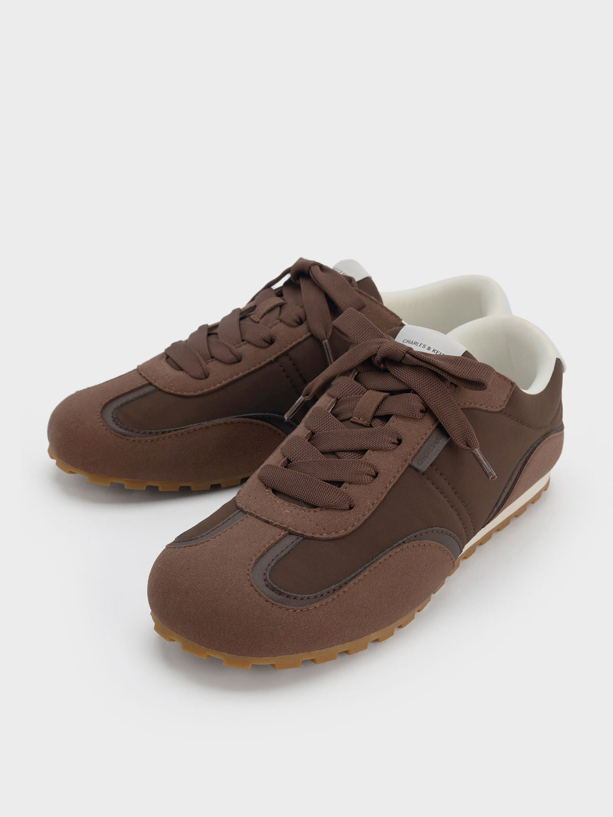 CHARLES & KEITH Recommended / Nylon Contrast-Panel Sneakers - Dark Brown Textured