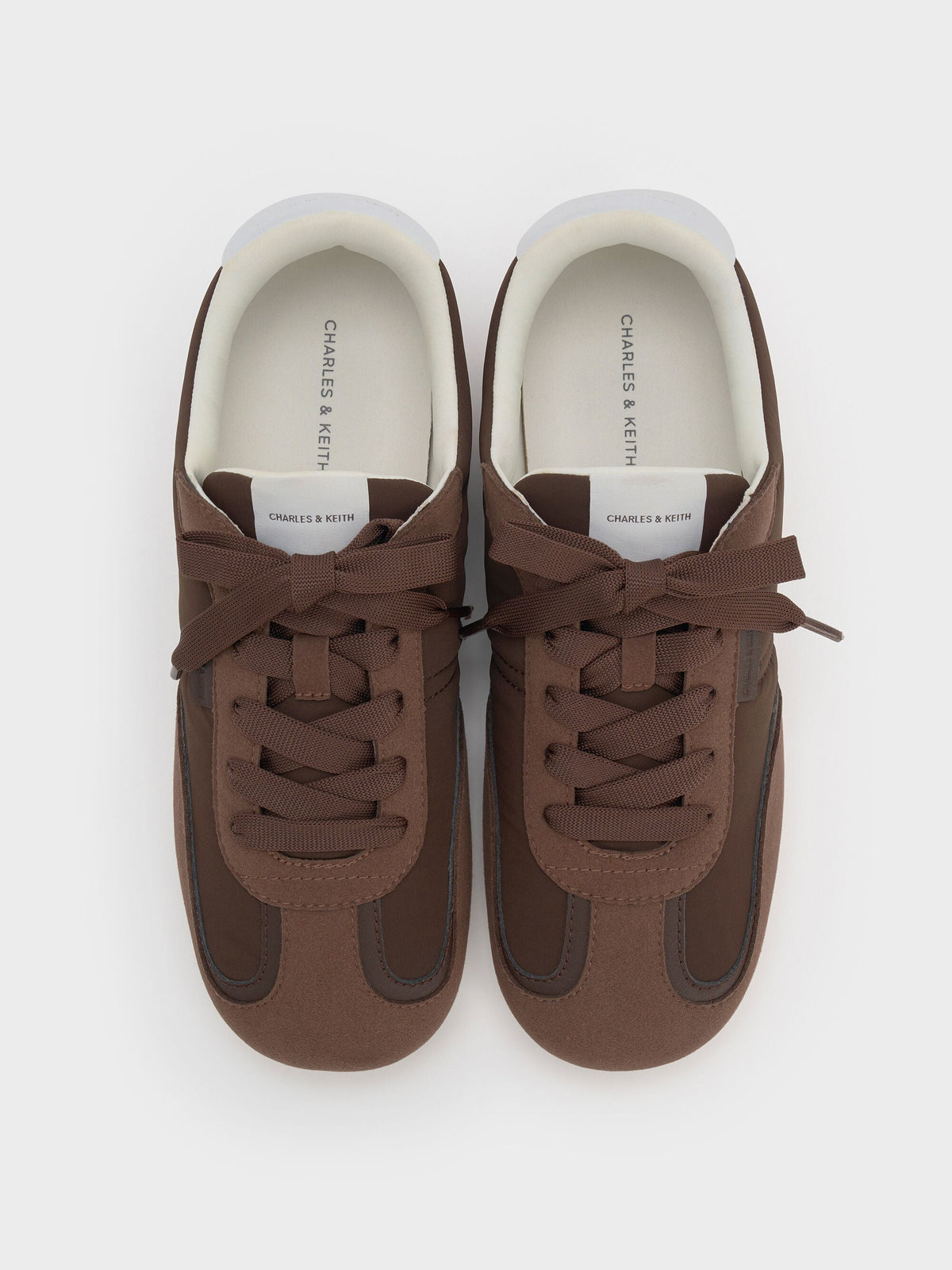 CHARLES & KEITH Recommended / Nylon Contrast-Panel Sneakers - Dark Brown Textured