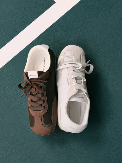 CHARLES & KEITH Recommended / Nylon Contrast-Panel Sneakers - Dark Brown Textured