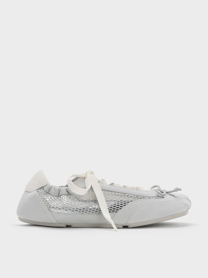 CHARLES & KEITH Value / Cece Mesh Ruched Bow Ballet Sneakers - Light Grey