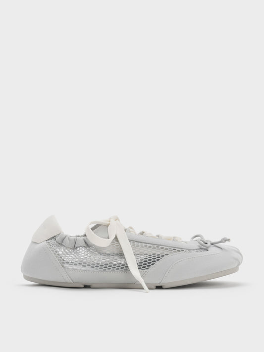 CHARLES & KEITH Value / Cece Mesh Ruched Bow Ballet Sneakers - Light Grey