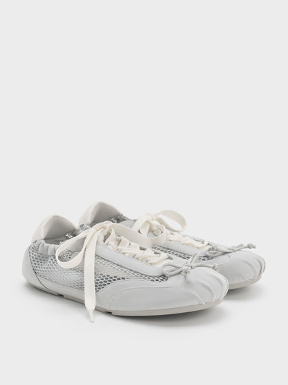 CHARLES & KEITH Value / Cece Mesh Ruched Bow Ballet Sneakers - Light Grey