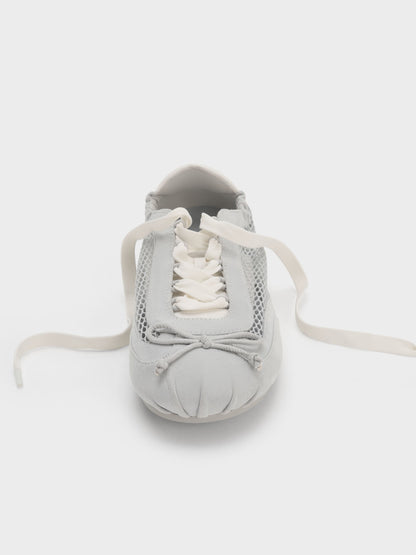 CHARLES & KEITH Value / Cece Mesh Ruched Bow Ballet Sneakers - Light Grey