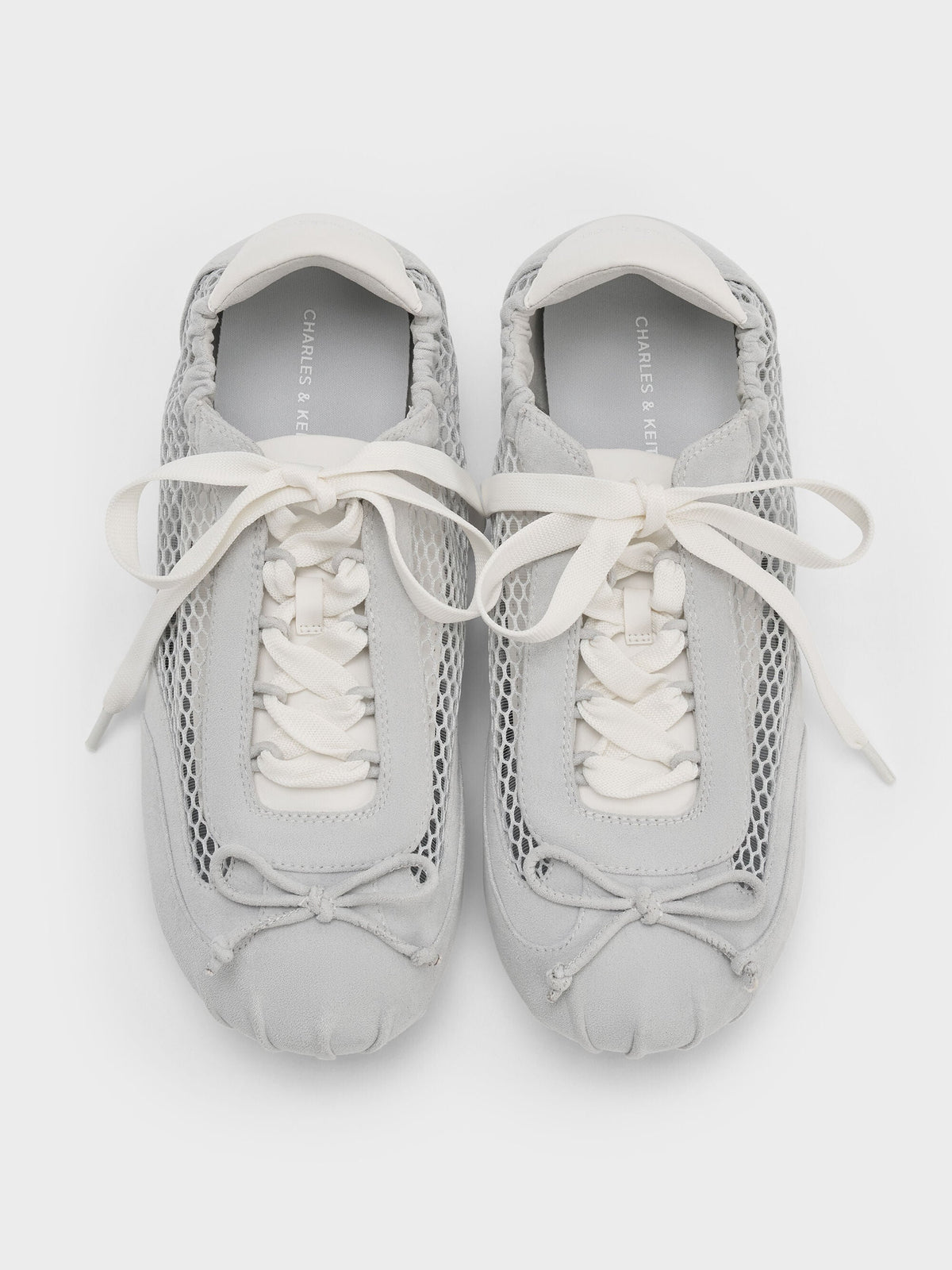 CHARLES & KEITH Value / Cece Mesh Ruched Bow Ballet Sneakers - Light Grey