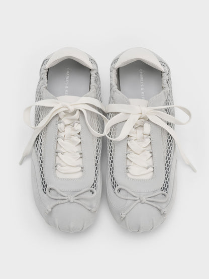 CHARLES & KEITH Value / Cece Mesh Ruched Bow Ballet Sneakers - Light Grey