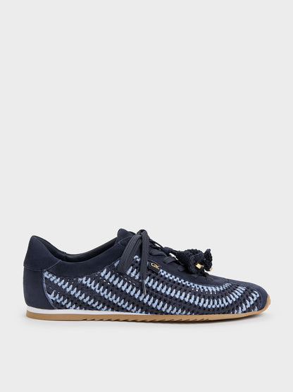 CHARLES & KEITH Essential / Jace Crochet & Suede Flower Sneakers - Blue