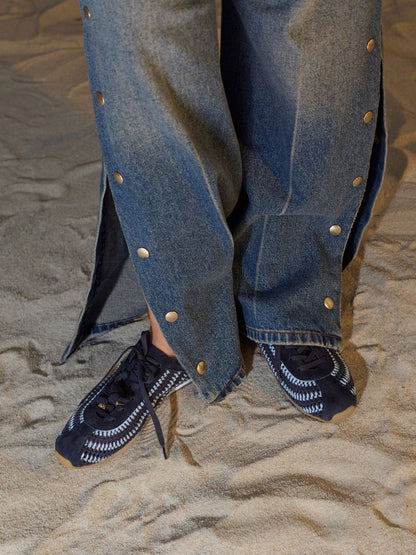 CHARLES & KEITH Essential / Jace Crochet & Suede Flower Sneakers - Blue