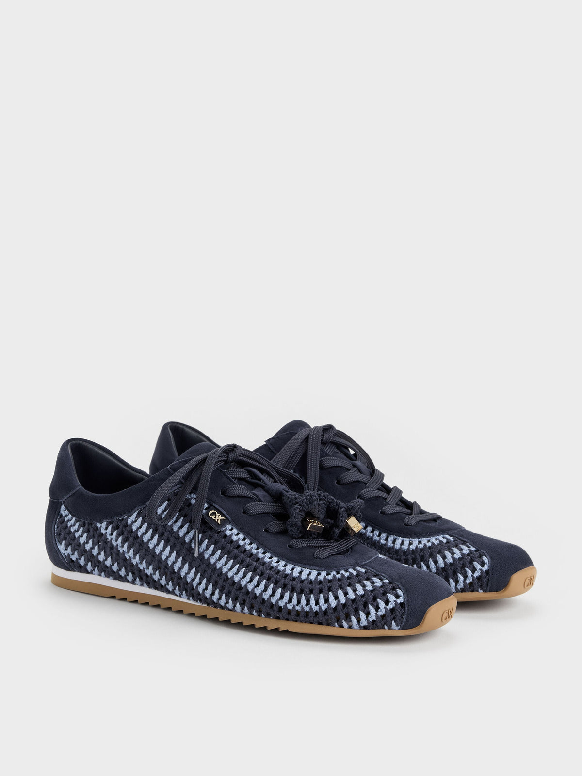 CHARLES & KEITH Essential / Jace Crochet & Suede Flower Sneakers - Blue