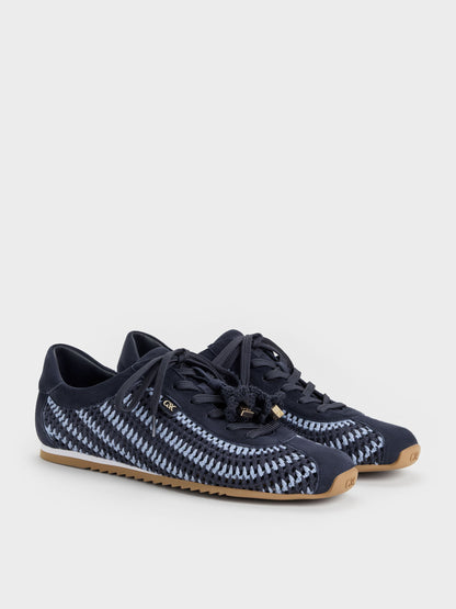CHARLES & KEITH Essential / Jace Crochet & Suede Flower Sneakers - Blue