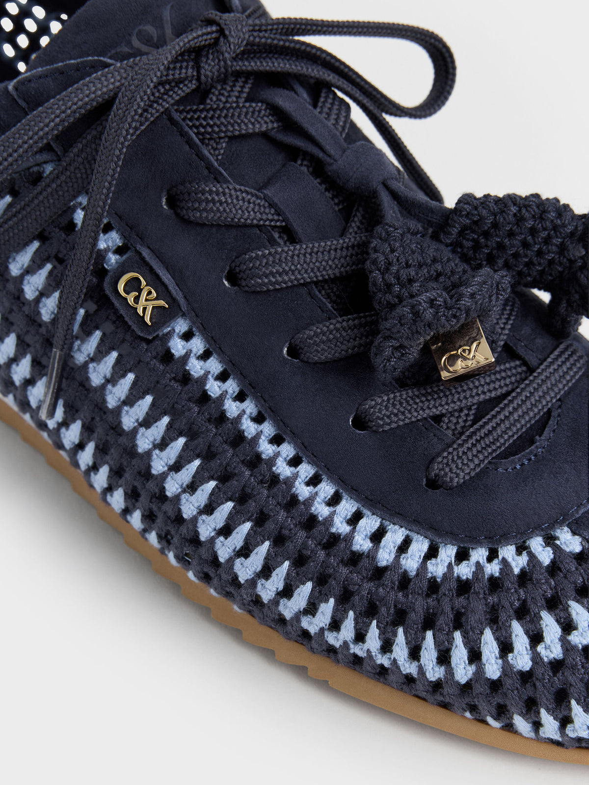 CHARLES & KEITH Essential / Jace Crochet & Suede Flower Sneakers - Blue