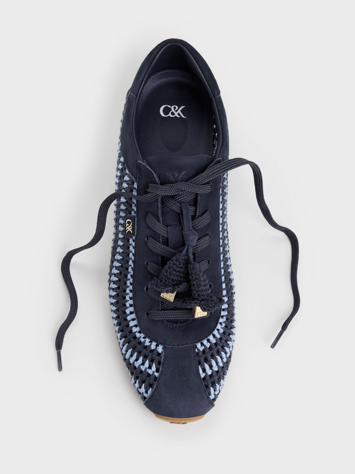 CHARLES & KEITH Essential / Jace Crochet & Suede Flower Sneakers - Blue