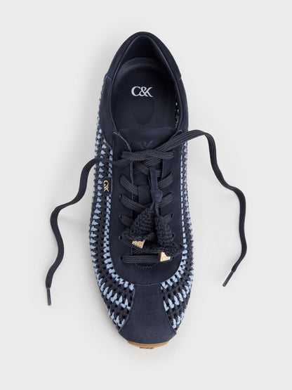 CHARLES & KEITH Essential / Jace Crochet & Suede Flower Sneakers - Blue