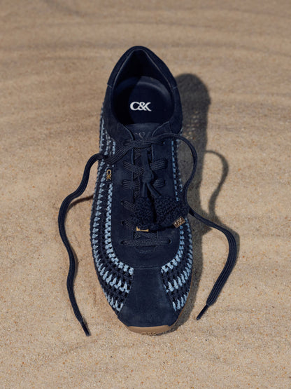 CHARLES & KEITH Essential / Jace Crochet & Suede Flower Sneakers - Blue