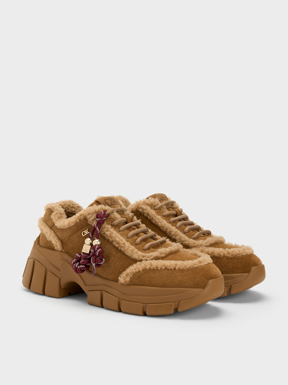 CHARLES & KEITH Exclusive / Yunna Suede & Faux Shearling Chunky Sneakers - Brown
