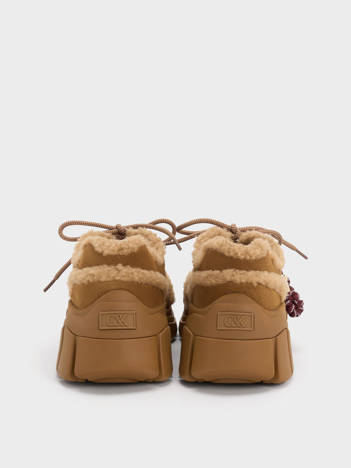 CHARLES & KEITH Exclusive / Yunna Suede & Faux Shearling Chunky Sneakers - Brown