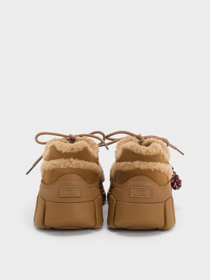 CHARLES & KEITH Exclusive / Yunna Suede & Faux Shearling Chunky Sneakers - Brown