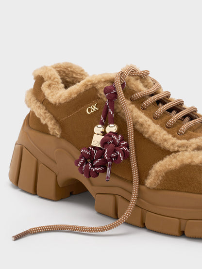 CHARLES & KEITH Exclusive / Yunna Suede & Faux Shearling Chunky Sneakers - Brown