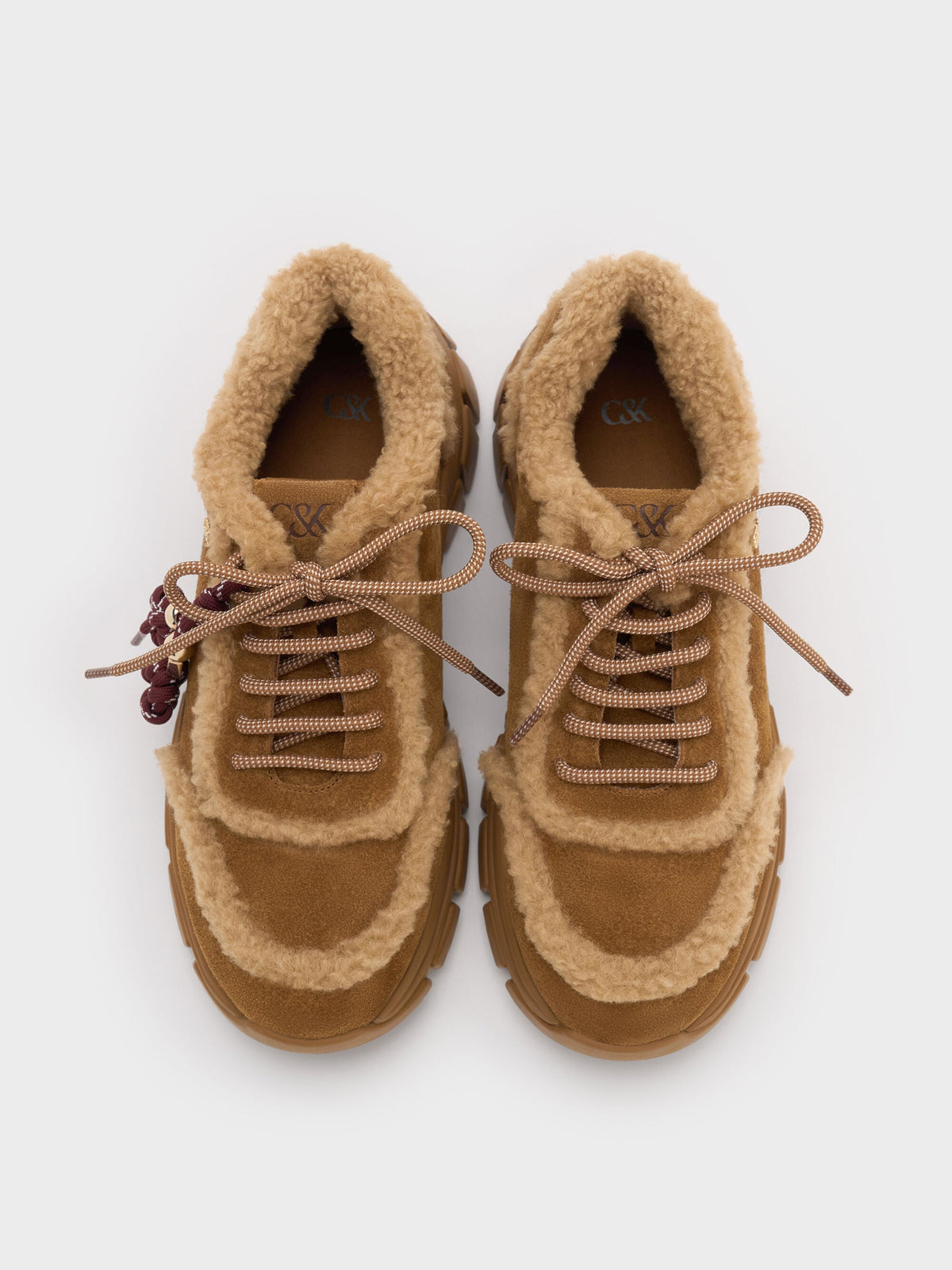 CHARLES & KEITH Exclusive / Yunna Suede & Faux Shearling Chunky Sneakers - Brown