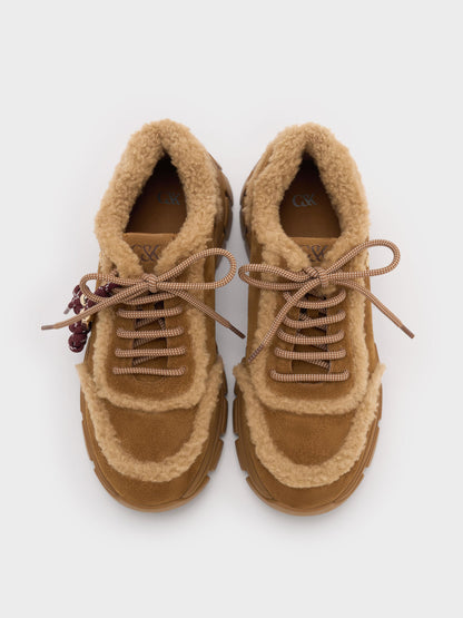 CHARLES & KEITH Exclusive / Yunna Suede & Faux Shearling Chunky Sneakers - Brown