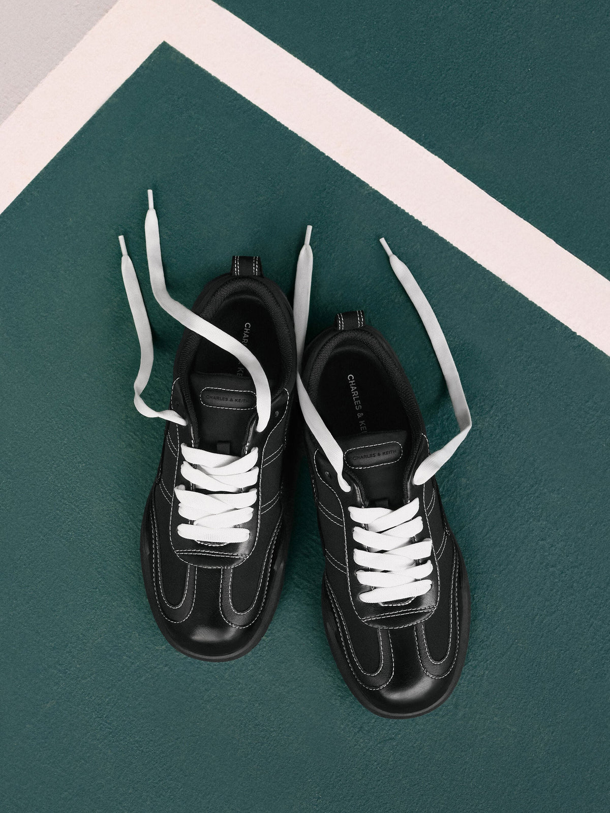 CHARLES & KEITH Quality / Minette Low-Top Sneakers - Black Textured