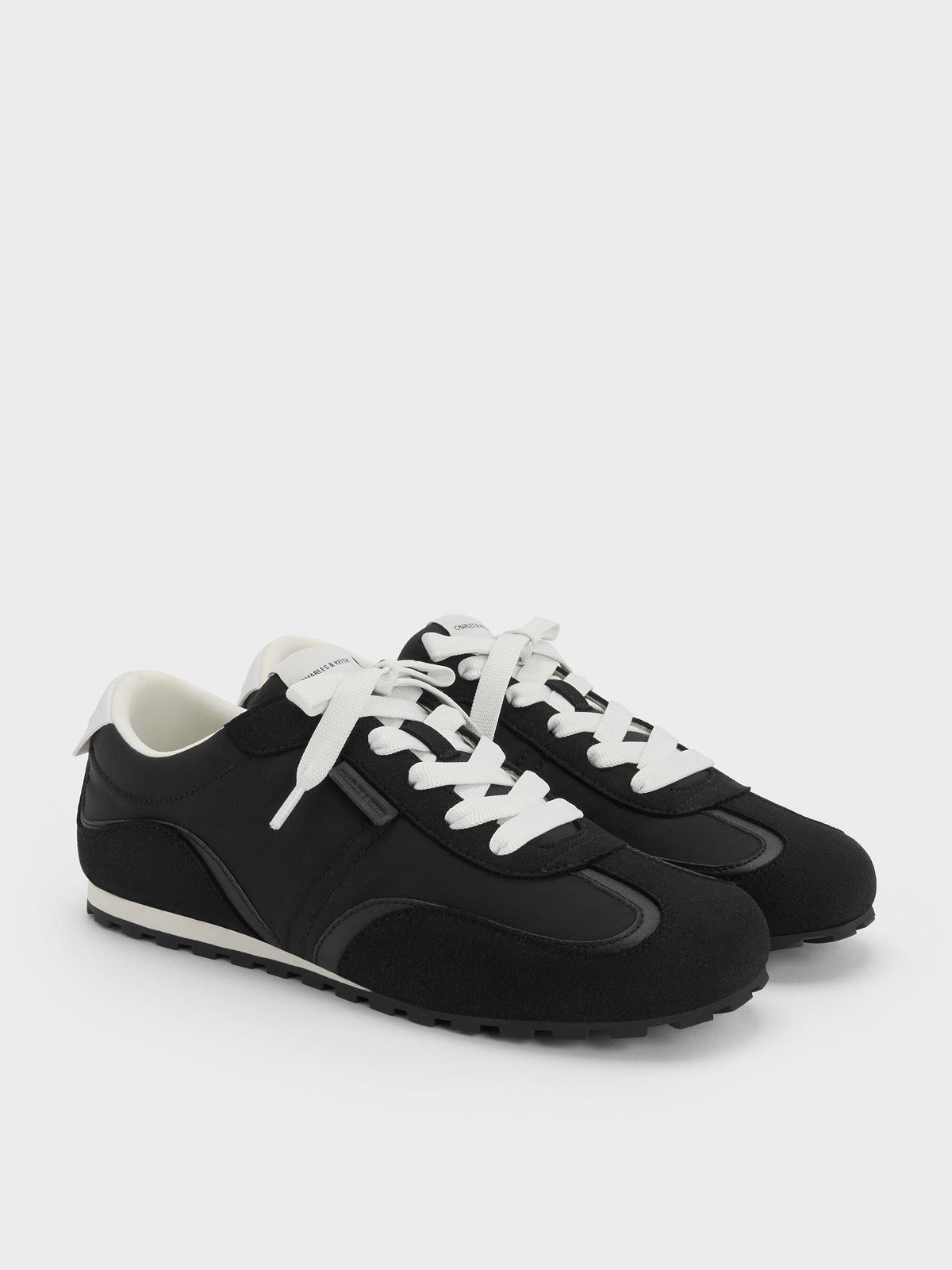 CHARLES & KEITH Classic / Nylon Contrast-Panel Sneakers - Black Textured