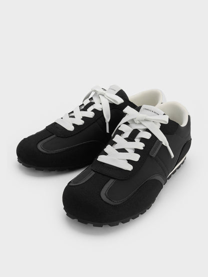 CHARLES & KEITH Classic / Nylon Contrast-Panel Sneakers - Black Textured