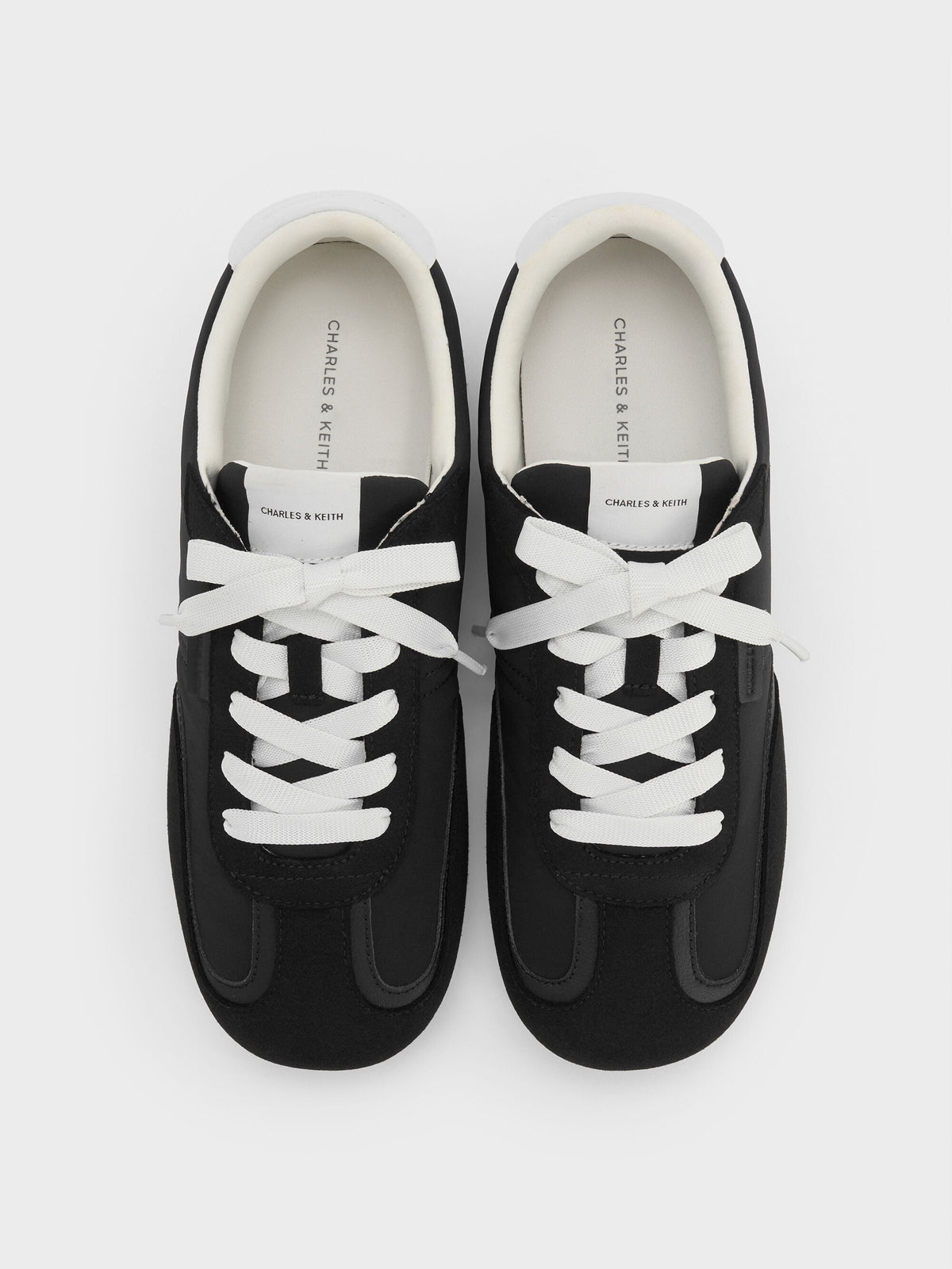 CHARLES & KEITH Classic / Nylon Contrast-Panel Sneakers - Black Textured