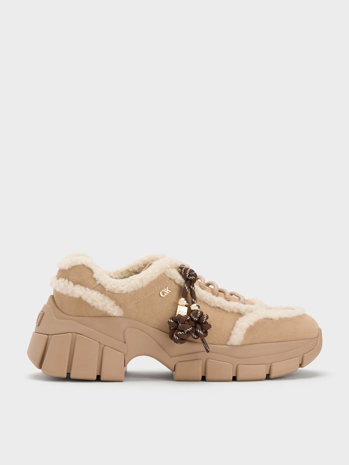 CHARLES & KEITH Special Offer / Yunna Suede & Faux Shearling Chunky Sneakers - Beige
