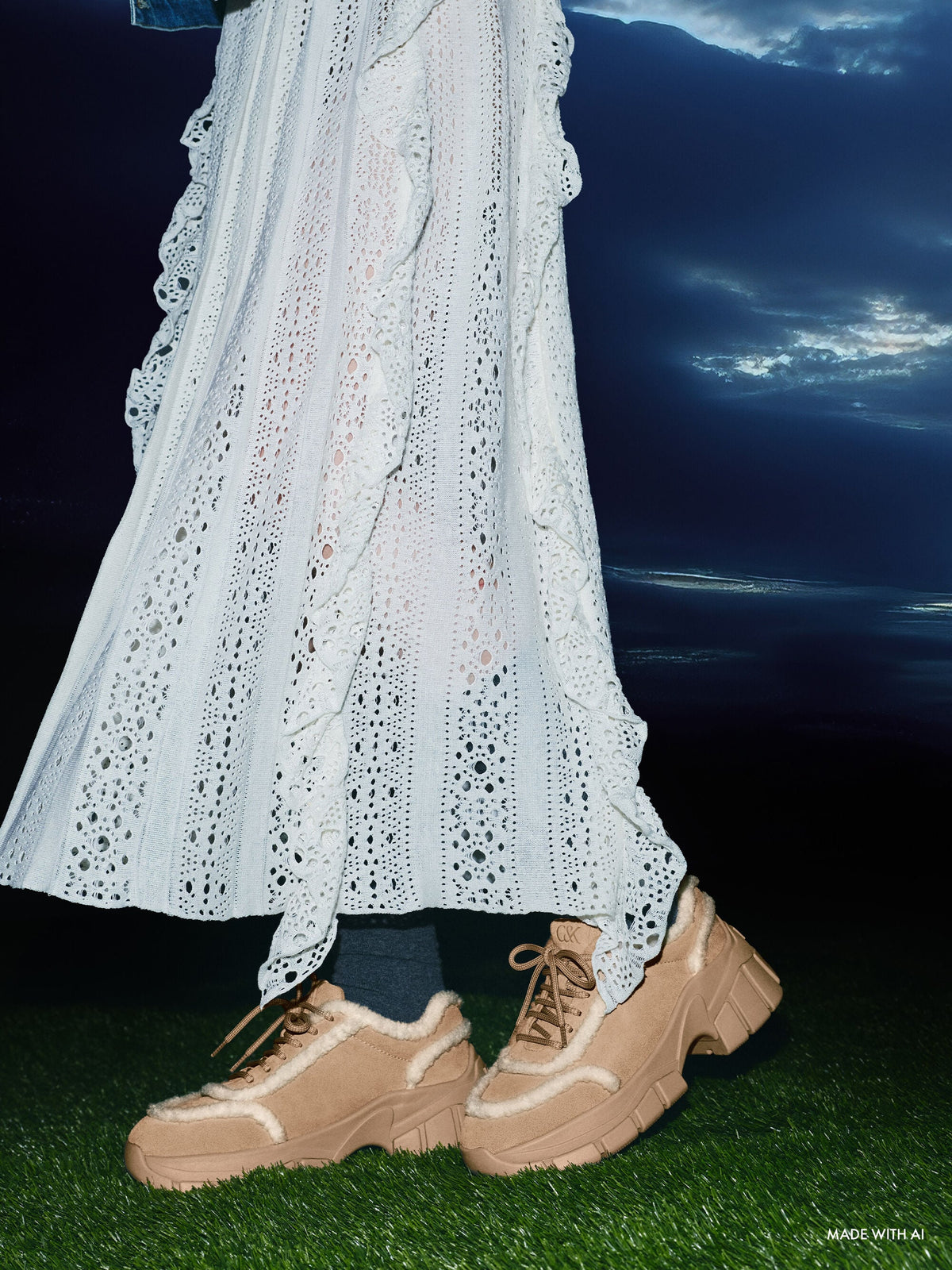 CHARLES & KEITH Special Offer / Yunna Suede & Faux Shearling Chunky Sneakers - Beige