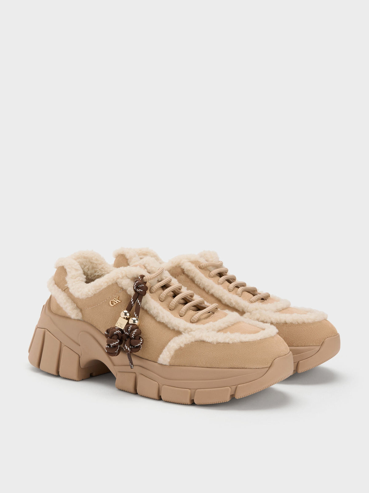CHARLES & KEITH Special Offer / Yunna Suede & Faux Shearling Chunky Sneakers - Beige