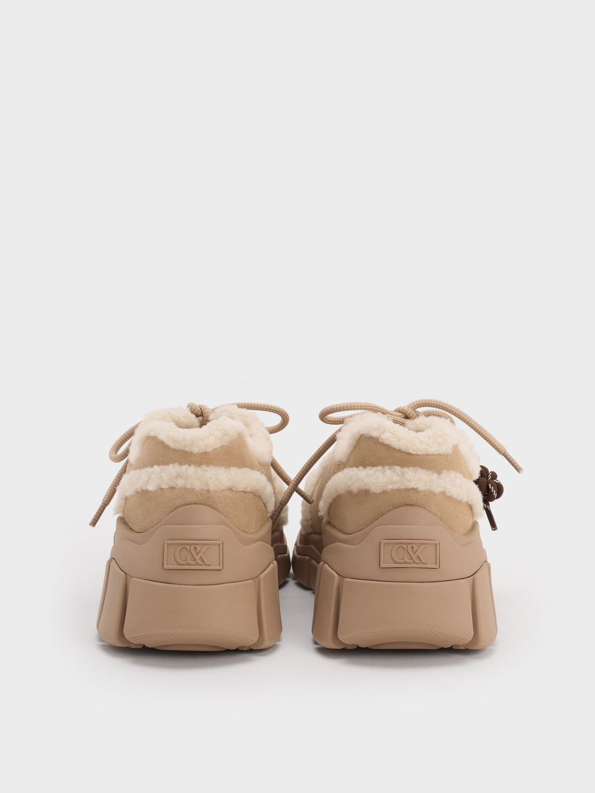 CHARLES & KEITH Special Offer / Yunna Suede & Faux Shearling Chunky Sneakers - Beige
